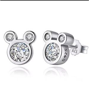 DISNEY MICKEY MOUSE NEW 925 STERLING SILVER SIMULATED DIAMOND EARRINGS